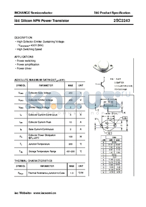 2SC2243 datasheet - isc Silicon NPN Power Transistor