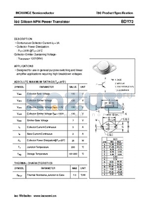 BDY72 datasheet - isc Silicon NPN Power Transistor