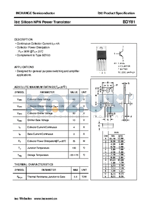 BDY81 datasheet - isc Silicon NPN Power Transistor