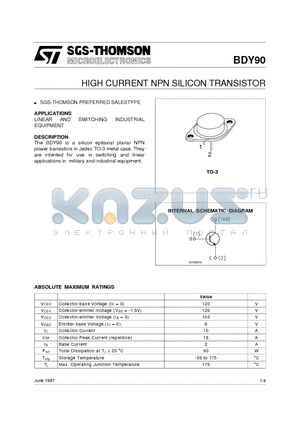 BDY90 datasheet - HIGH CURRENT NPN SILICON TRANSISTOR