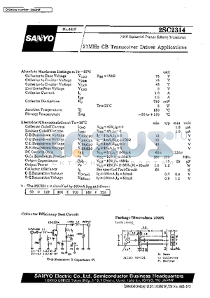 2SC2314 datasheet - 27MHz CB Transceiver Driver Applications