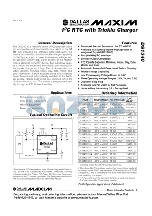 1340C-33 datasheet - I2C RTC with Trickle Charger