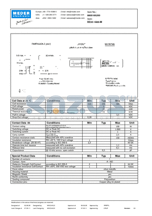 BE05-1A85-M datasheet - BE Reed Relays