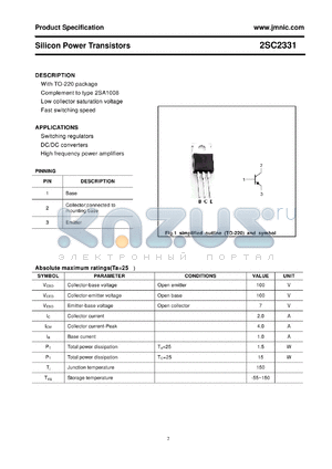 2SC2331 datasheet - Silicon Power Transistors