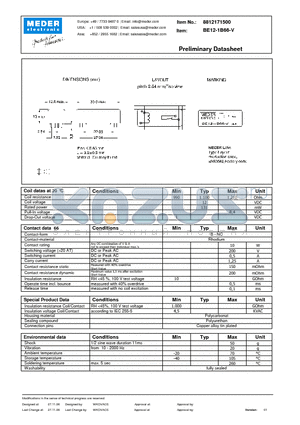 BE12-1B66-V datasheet - BE Reed Relays