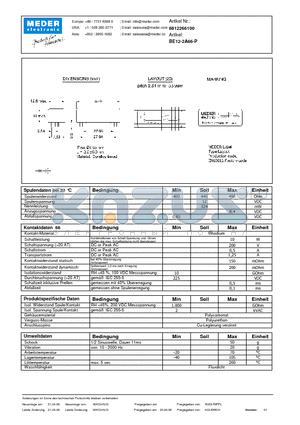 BE12-2A66-P_DE datasheet - (deutsch) BE Reed Relay