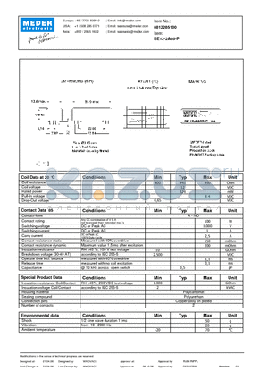 BE12-2A85-P datasheet - BE Reed Relays