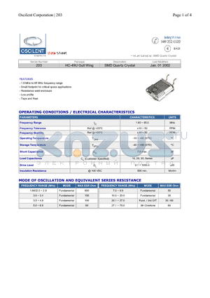 203-10.0M-SR-50KW datasheet - SMD Quartz Crystal