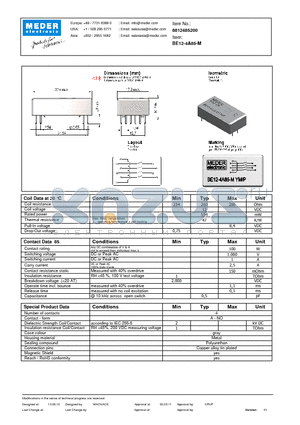 BE12-4A85-M datasheet - BE Reed Relay