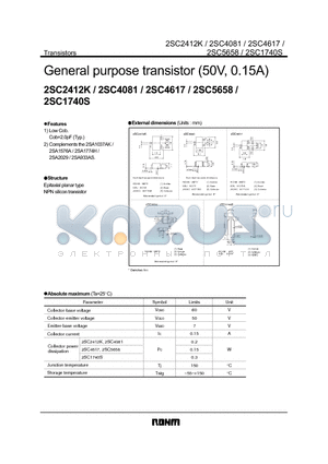 2SC2412K datasheet - General purpose transistor (50V, 0.15A)