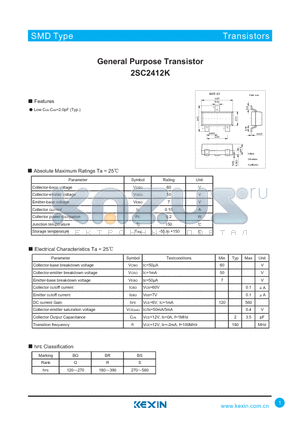 2SC2412K datasheet - General Purpose Transistor