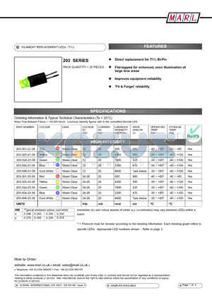 203-301-42-38 datasheet - FILAMENT REPLACEMENT LEDs - T1l