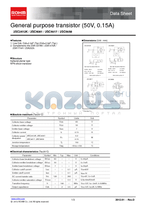 2SC2412KT146R datasheet - General purpose transistor (50V, 0.15A)
