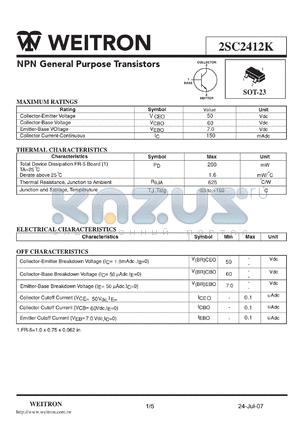 2SC2412K_07 datasheet - NPN General Purpose Transistors