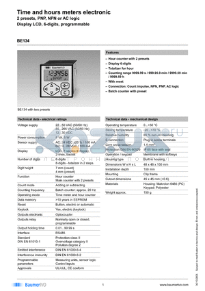 BE134 datasheet - Time and hours meters electronic