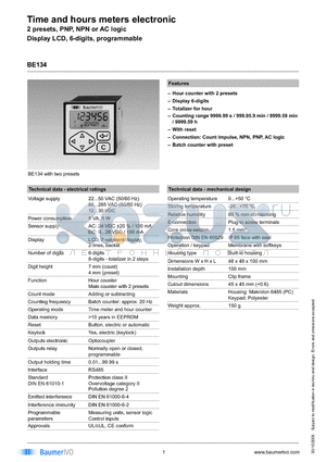 BE134.011AX01 datasheet - Time and hours meters electronic