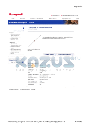 135-104LAF-J01 datasheet - 135-104LAF-J01 Discrete Thermistors