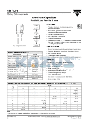 134RLP5 datasheet - Aluminum Capacitors Radial Low Profile 5mm