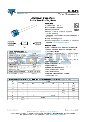 134RLP5_13 datasheet - Aluminum Capacitors Radial Low Profile, 5 mm