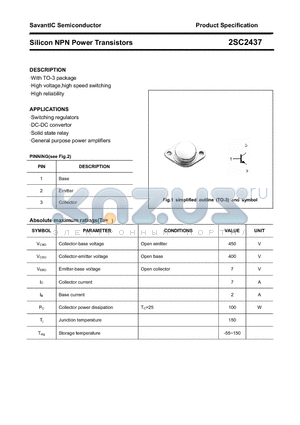 2SC2437 datasheet - Silicon NPN Power Transistors