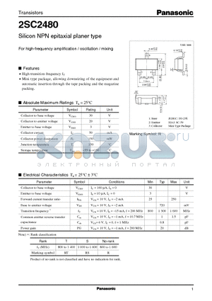 2SC2480 datasheet - Silicon NPN epitaxial planer type(For high-frequency amplification / oscillation / mixing)