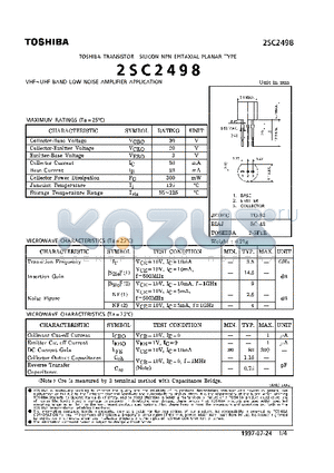 2SC2498 datasheet - TRANSISTOR (VHF~UHF BAND LOW NOISE AMPLIFIER APPLICATION)