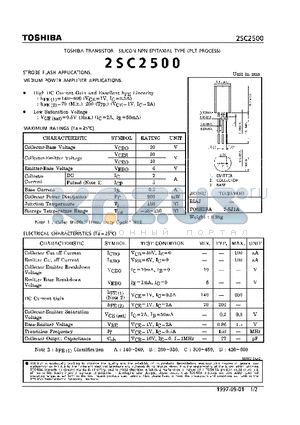 2SC2500 datasheet - TRANSISTOR (STROBE FLASH, MEDIUM POWER AMPLIFIER  APPLICATIONS) | 2SC2500.pdf by Toshiba Semiconductor | 2SC2500  documentation view on KAZUS.RU