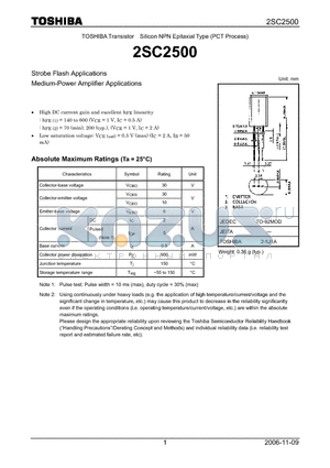 2SC2500 datasheet - Silicon NPN Epitaxial Type (PCT Process)