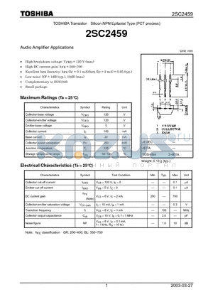 2SC2459 datasheet - Audio Amplifier Applications