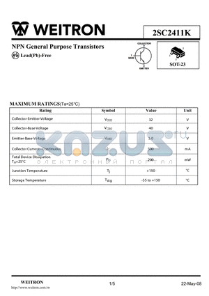 2SC2411K datasheet - NPN General Purpose Transistors