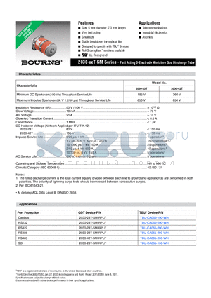 2030-23T-SM-RPLF datasheet - 2030-xxT-SM Series - Fast Acting 3-Electrode Miniature Gas Discharge Tube