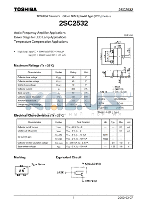2SC2532 datasheet - TRANSISTOR (AUDIO FREQUENCY AMPLIFIER, DRIVER STAGE FOR LED LAMP, TEMPERATURE COMPENSATION APPLICATIONS)