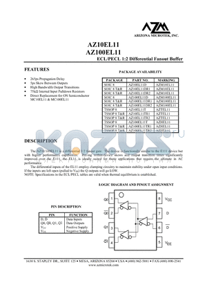 AZ10EL11 datasheet - ECL/PECL 1:2 Differential Fanout Buffer