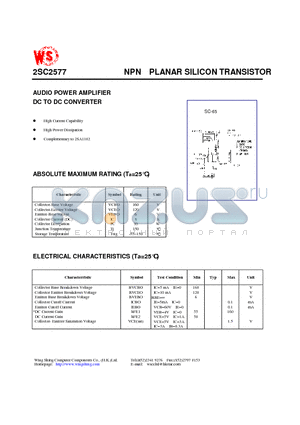 2SC2577 datasheet - NPN PLANAR SILICON TRANSISTOR(AUDIO POWER AMPLIFIER DC TO DC CONVERTER)
