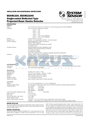 BEAM1224S datasheet - Single-ended Reflected Type Projected Beam Smoke Detector