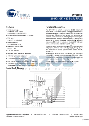 CY7C199D-10VXI datasheet - 256K (32K x 8) Static RAM