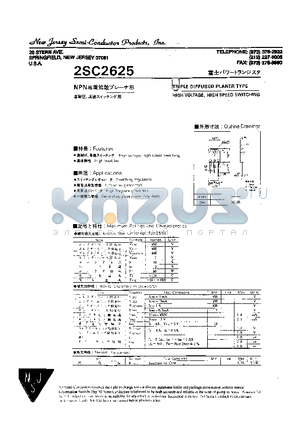 2SC2625 datasheet - TRIPLE DIFFUSED PLANER TYPE HIGH VOLTAGE, HIGH SPEED SWITCHING