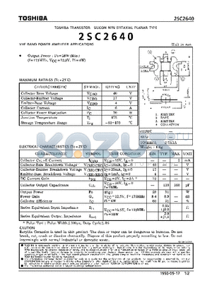 2SC2640 datasheet - TRANSISTOR (VHF BAND POWER AMPLIFIER APPLICATIONS)