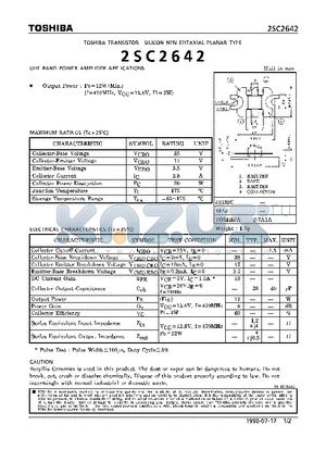 2SC2642 datasheet - TRANSISTOR (UHF BAND POWER AMPLIFIER APPLICATIONS)