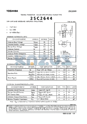 2SC2644 datasheet - TRANSISTOR (VHF~UHF BAND WIDEBAND AMPLIFIER APPLICATIONS)