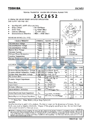 2SC2652 datasheet - TOSHIBA TRANSISTOR SILICON NPN EPITAXIAL PLANAR TYPE