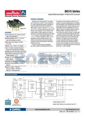 BEI15-050-Q12NL2-C datasheet - Isolated Wide Input Bipolar 15-Watt DC/DC Converters