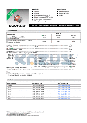 2031-15T datasheet - Miniature 2-Pole Gas Discharge Tube