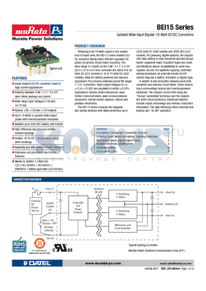 BEI15-050-Q48 datasheet - Isolated Wide Input Bipolar 15-Watt DC/DC Converters