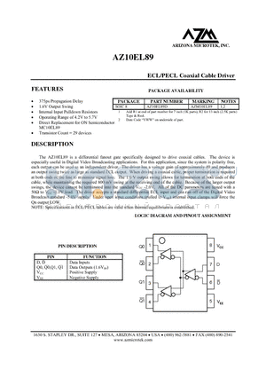 AZ10EL89 datasheet - ECL/PECL Coaxial Cable Driver