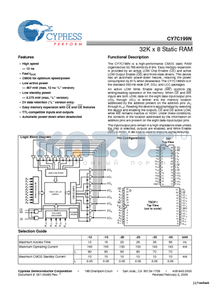 CY7C199N-12ZXC datasheet - 32K x 8 Static RAM