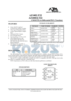 AZ10ELT22_08 datasheet - CMOS/TTL to Differential PECL Translator