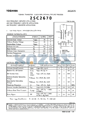 2SC2670 datasheet - TRANSISTOR (HIGH, AM HIGH, AM FREQUENCY AMPLIFIER, CONVERTER APPLICATIONS)