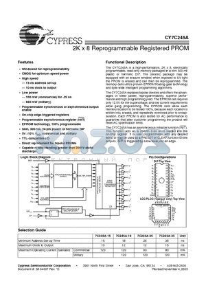 CY7C245A-35JC datasheet - 2K x 8 Reprogrammable Registered PROM