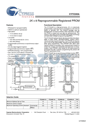 CY7C245A-18WMB datasheet - 2K x 8 Reprogrammable Registered PROM